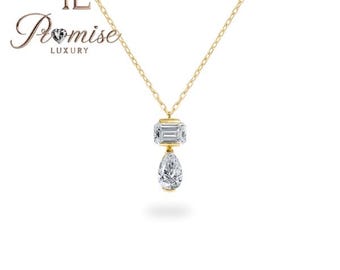 1.5 CT Emerald & Pear Cut Dual Lab-Grown Diamond Pendant Necklace in 18K Gold | Promise Luxury Layered  Design | Modern Ethical Jewelry Gift
