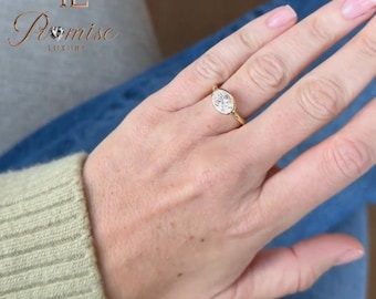 Oval Cut Lab Grown Diamond Bezel Engagement Ring – 2.0 Ct Solitaire – 14K Yellow Gold – Timeless Promise or Bridal Ring