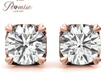 Romantic Heart-Prong Round Diamond Stud Earrings in Yellow Gold – A Sweet Sparkle for Everyday Love & Elegance