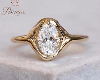 2.0 Ct Oval Lab Grown Diamond Engagement Ring – Organic Gold Design – Romantic Handcrafted Bridal Ring