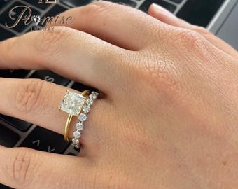 2.0 Ct Cushion Cut Lab-Grown Diamond Solitaire on Dainty 14K Yellow Gold Band, Classic Engagement Ring for Her