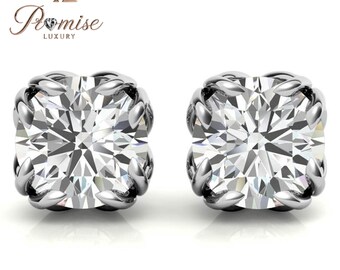 Classic Round Diamond Stud Earrings in Platinum with Claw Prong Setting – Bold, Timeless & Unmatched Brilliance
