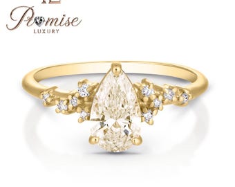 3.0 C.T Pear-Cut Diamond Engagement Ring – Nature-Inspired Cluster Accents in Gold by Promise Luxury | Elegant Brilliance with Organic Charm