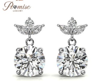 Marquise & Round Diamond Cluster Stud Earrings, 14K White Gold – Floral Butterfly Design, Dainty Bridal Gift by Promise Luxury