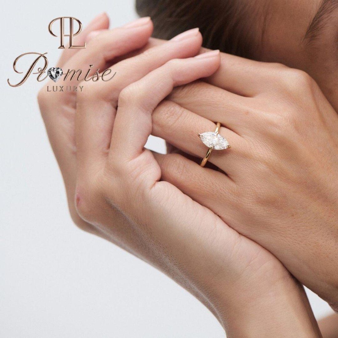 Marquise Cut Lab Grown Diamond Engagement Ring – 2 Ct Solitaire With V ...