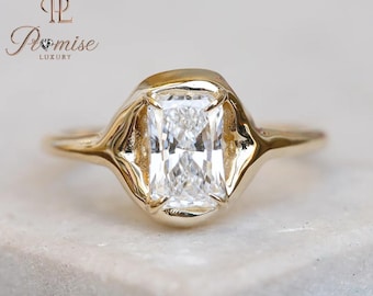 2.0 C.T Radiant Lab-Grown Diamond Ring • Sculpted Gold Artistic Solitaire • Unique Engagement Ring Design