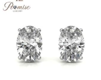 Oval Cut Lab-Grown Diamond Stud Earrings in White Gold – Timeless Sparkle with Elegant Elongated Brilliance