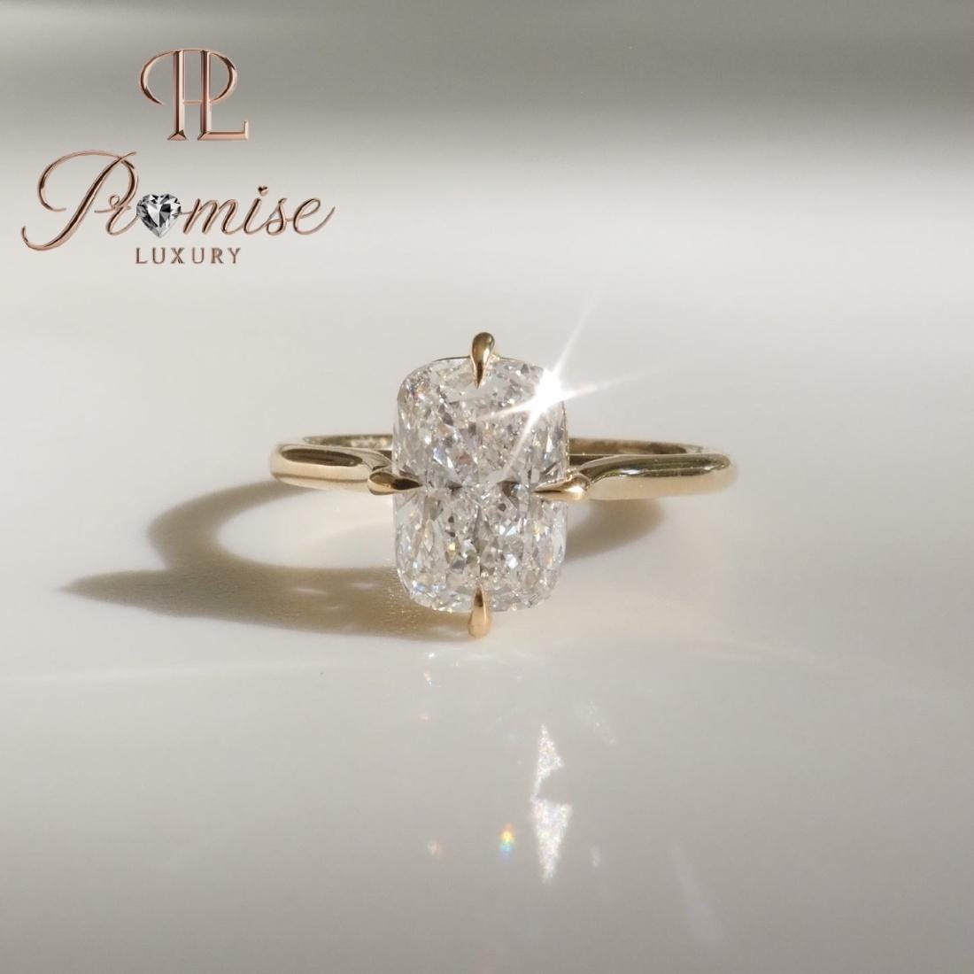 Elongated Cushion Cut Lab-Grown Diamond Engagement Ring, wedding Solitaire ring 14K Yellow Gold anniversary ring gift for her bridal ring.