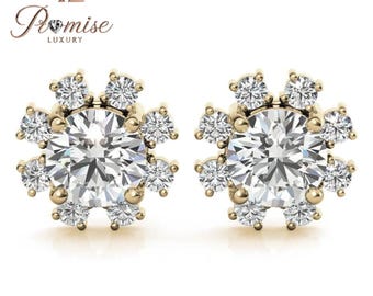 Elegant 18K yellow gold floral diamond cluster studs with dazzling brilliance — perfect for weddings, parties, or everyday royalty