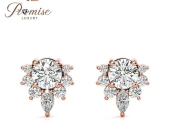 Elegant Floral Diamond Stud Earrings in White & Yellow Gold, 1.5 Carat Total Weight, Luxury Promise Collection