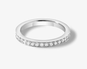 Anillo de boda vintage apilable, anillo de oro macizo de 14 k, anillo apilable de media eternidad, regalo perfecto para aniversario de boda, anillo para mujer