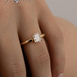 Classic radiant cut lab grown diamond engagement ring, 14k yellow gold wedding ring anniversary surprise gift ring daily wear ring for women