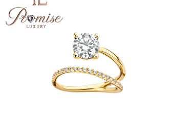 Matching Round Band 2.0 CT Round Lab-Grown Diamond Solitaire  in 14K Yellow Gold, Classic Engagement Ring Set for Her