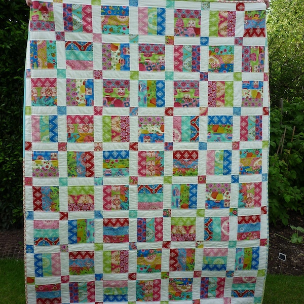 Eenvoudig quiltpatroon, modern quiltpatroon voor Jelly Rolls, 6 maten baby to king, Picnic in the Park