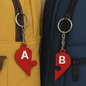 Personalized Couple Keychain Set – Custom Initial Heart Puzzle Keychains | Matching Keyrings, Best Friend Gift, Couple Gift