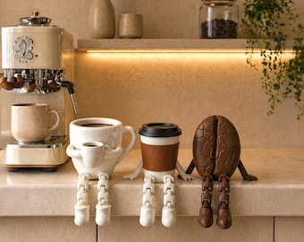 Coffee Figurines Set of 3, Coffee Bar Decor, 3D Printed Coffee Corner Shelf Decor