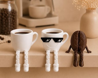 Set di simpatiche statuette a tema caffè, decorazione da scrivania, regalo per baristi stampato in 3D