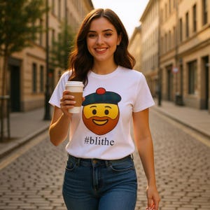 Scotland gift - Scottish Happy Emoji T-Shirt present - Blithe Hashtag & Definition - Cute Casual Wear