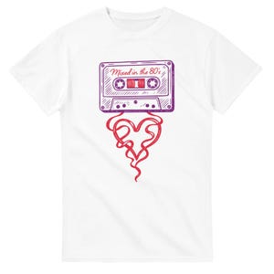 Retro jaren 80 cassettebandje hart T-shirt - vintage jaren 80 muziek T-shirt - cadeau voor muziekliefhebbers