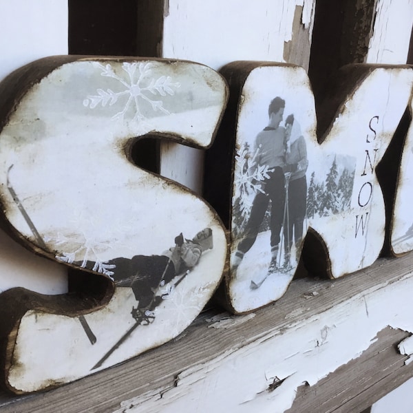 Handcrafted Wood SKI Decor - Classic Vintage Skiers - Vintage Ski - Ski Gift - Ski Decor - Cabin - Colorado - Ski Photos