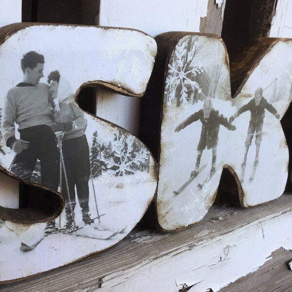 Handcrafted Wood SKI Decor - Ski Sign - Classic Vintage Skiers - Vintage Ski - Ski Photo - Ski Decor - Winter Decor - Colorado