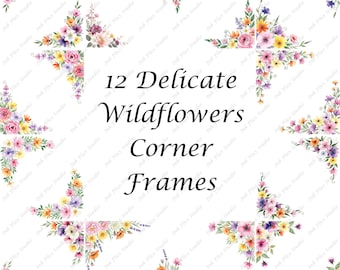 Wildflower Corner Frames: Floral PNG Clipart for Invitations (Digital Download)