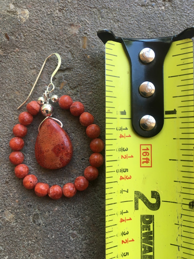 drop earringshandmade reddish orange sterling silver and sponge coral dangle earringslong beaded statement earrings women/'s gemstone