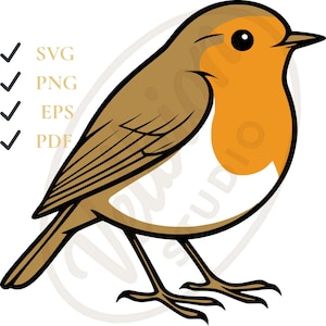 Pettirosso Svg – Erithacus rubecula Clipart – Illustrazione vettoriale di pettirosso europeo – Svg Eps Pdf Png per stampa o uso digitale