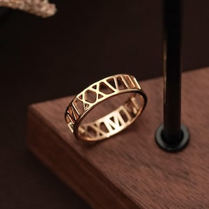 Anpassad romersk siffrorring, personlig ihålig romersk siffrorring, elegant anpassad datumring, meningsfull årsdagspresent till henne