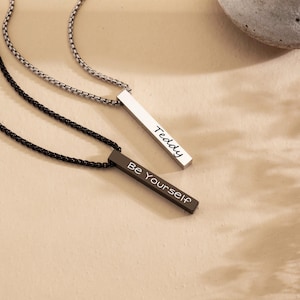 Colar de barra personalizado para homens, colar com nome gravado, joias para casais, presente de aniversário, presente de aniversário, presente para marido, presente para ele