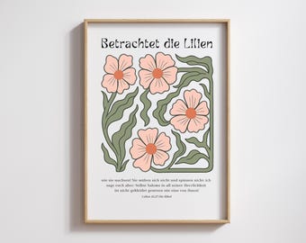 Christian Poster Luke 12 Bible Verse | Consider the Lilies, Vintage Wall Decor | Christian Gifts Baptism Housewarming Birthday