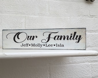 Our Family personalized sign shabby vintage chic personalised family gift house warming  plaque