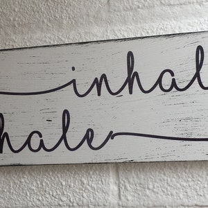 shabby chic distressed inhale exhale yoga zen sign wooden sign plaque