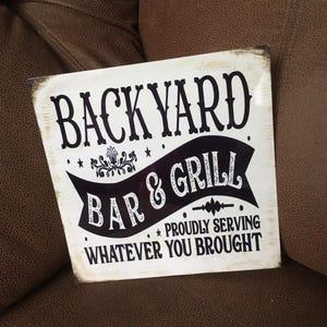Rustic metal hanging backyard bar and grill bbq plaque sign