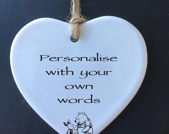 Personalized Pooh & Piglet Ceramic Heart: Custom Message, Gift Box