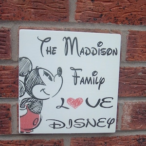 Shabby Chic personalisierte Liebe Disney Familie Namen Holzschild Schild
