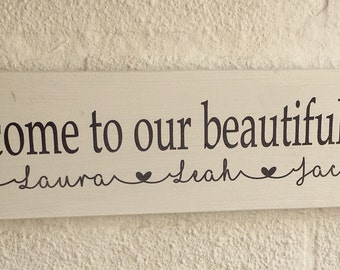Personalized Home Sweet Home Sign: Shabby Chic Wooden Plaque