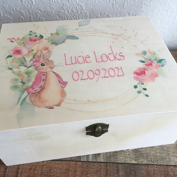 Flopsy Rabbit Keepsake Memory Box personalized wooden box personalised flopsy rabbit