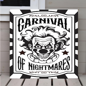 Rustic shabby chic metal hanging carnival of nightmares halloween sign plaque
