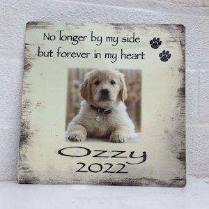 Targa commemorativa personalizzata in metallo rustico shabby chic con foto di cane e animale domestico