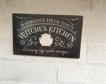 Halloween Wickedly Delicious Witches Enseigne de cuisine plaque en détresse shabby chic vintage signe