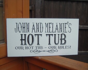 Shabby chic personalised wooden hot tub sign plaque