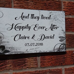 Wedding And They Lived Happile Ever After Personalised shabby chic distressed wooden sign plaque