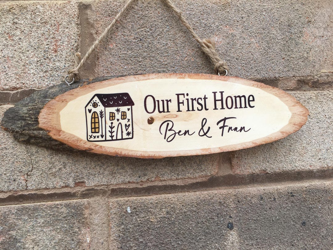Personalized First Home Wooden Bark Sign, New Home Gift - Etsy