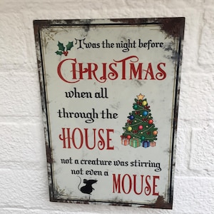 Rustic twas the night before christmas xmas gift metal sign plaque