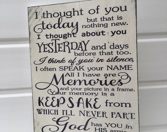 Shabby chic distressed I thought of you today wooden sign plaque memory loss