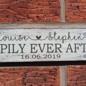 Happily ever after personalized names wedding free standing top table personalised sign shabby vintage chic plaque