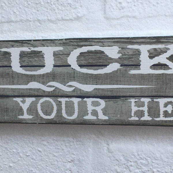 Rustic Brown shabby chic mind your head warning sign hanging duck mind your head plaque