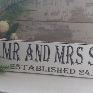 Mr & Mrs Established personalized mr and mrs wedding free standing top table sign shabby vintage chic plaque