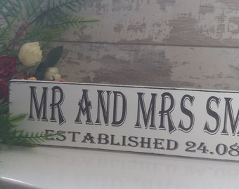 Mr & Mrs Established personalized mr and mrs wedding free standing top table sign shabby vintage chic plaque